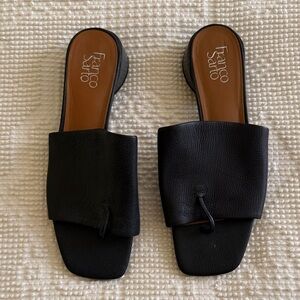 Franco Sarto Black Leather Square Toe Slide Sandals
